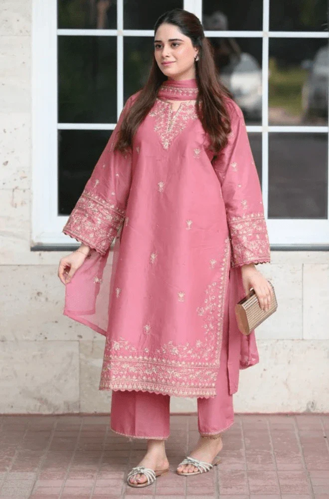 LAAM - 3PC Lawn Embroidered Shirt with Chiffon Embroidered Dupatta and Trouser - BFB0647 - Image 5