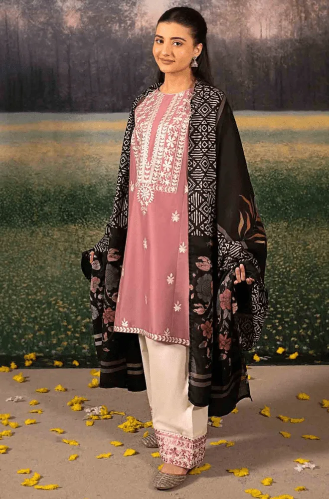 Urge - 3PC Dhanak Embroidered Shirt with Wool Printed Dupatta and Trouser - BFB0488