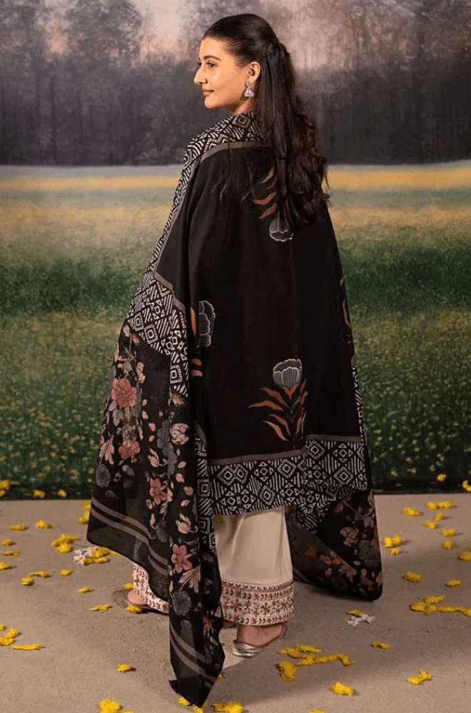 Urge - 3PC Dhanak Embroidered Shirt with Wool Printed Dupatta and Trouser - BFB0488 - Image 2