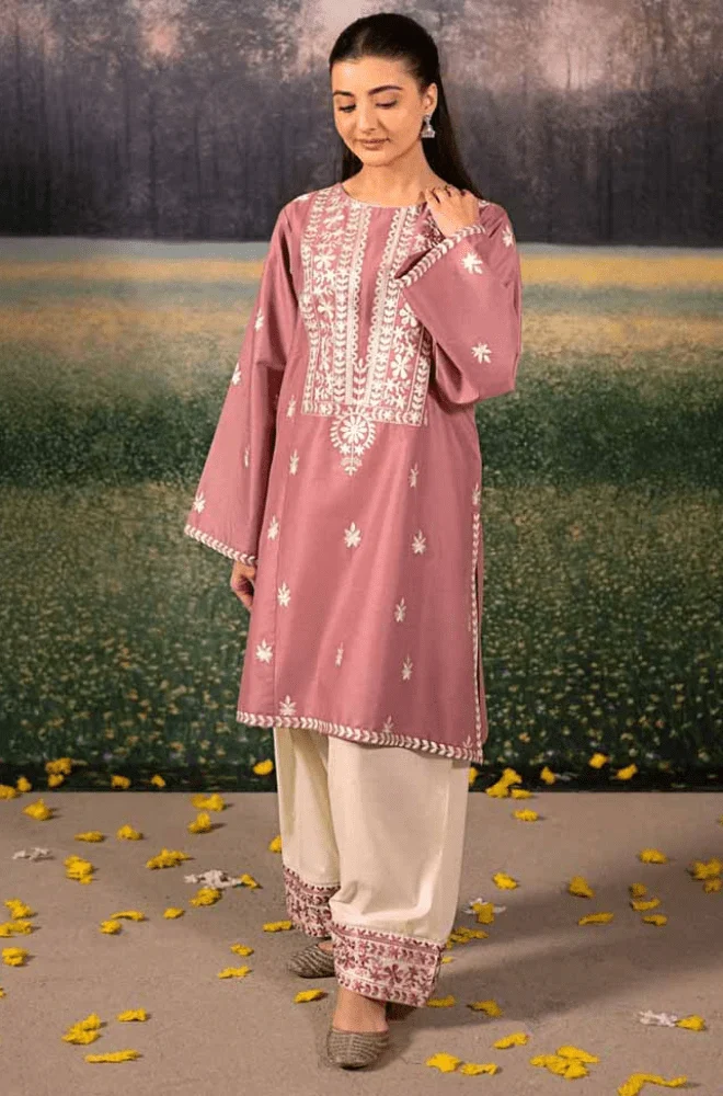 Urge - 3PC Dhanak Embroidered Shirt with Wool Printed Dupatta and Trouser - BFB0488 - Image 3