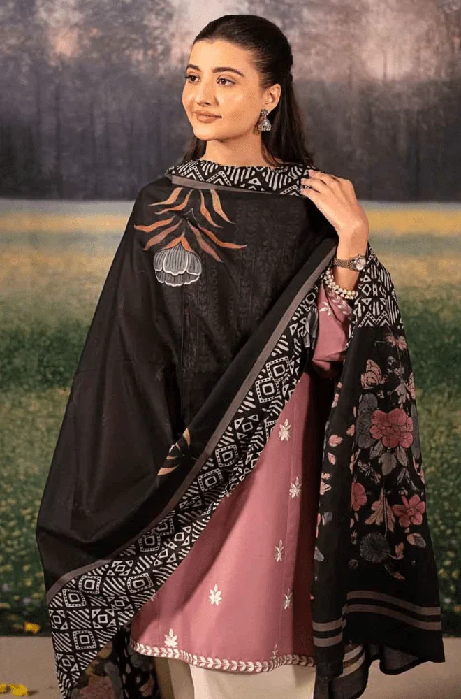 Urge - 3PC Dhanak Embroidered Shirt with Wool Printed Dupatta and Trouser - BFB0488 - Image 5