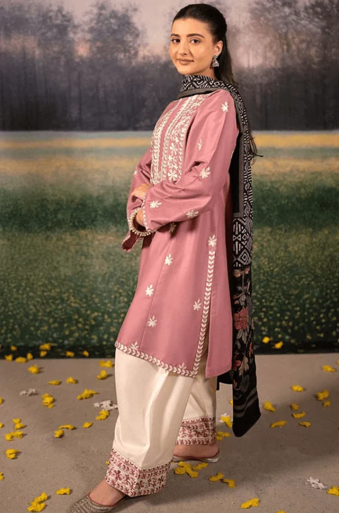 Urge - 3PC Dhanak Embroidered Shirt with Wool Printed Dupatta and Trouser - BFB0488 - Image 8