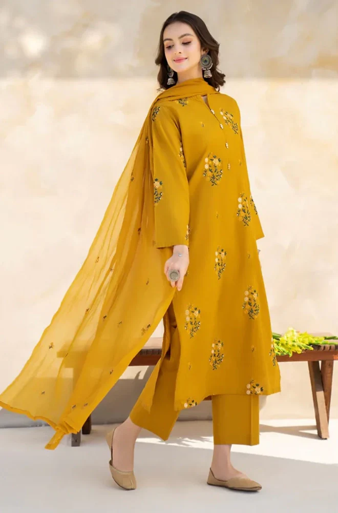Lazuli - 3PC Dhanak Embroidered Shirt With Chiffon Embroidered Dupatta and Trouser - BFB0904 - Image 4