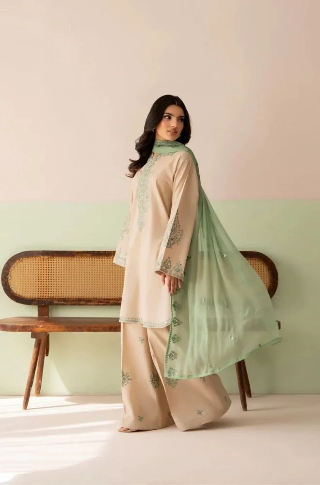LAZULI - 3PC Summer Lawn Embroidered Shirt with Chiffon Embroidered Dupatta and Trouser - BFB0819 - Image 2