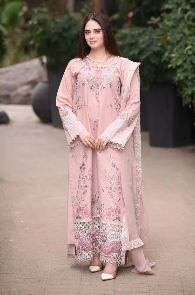 LIBAAS - 3PC Summer Lawn Embroidered Shirt with Chiffon Embroidered Dupatta and Trouser - BFB0784 - Image 6