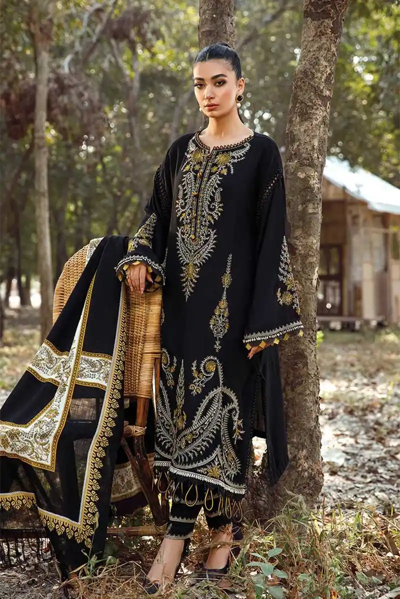 MARIA.B - 3PC Lawn Embroidered Shirt with Twill Printed Dupatta and Trouser - BF174B - Image 2