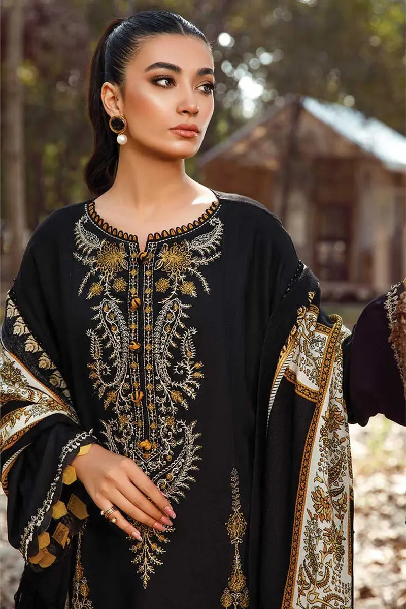 MARIA.B - 3PC Lawn Embroidered Shirt with Twill Printed Dupatta and Trouser - BF174B - Image 3