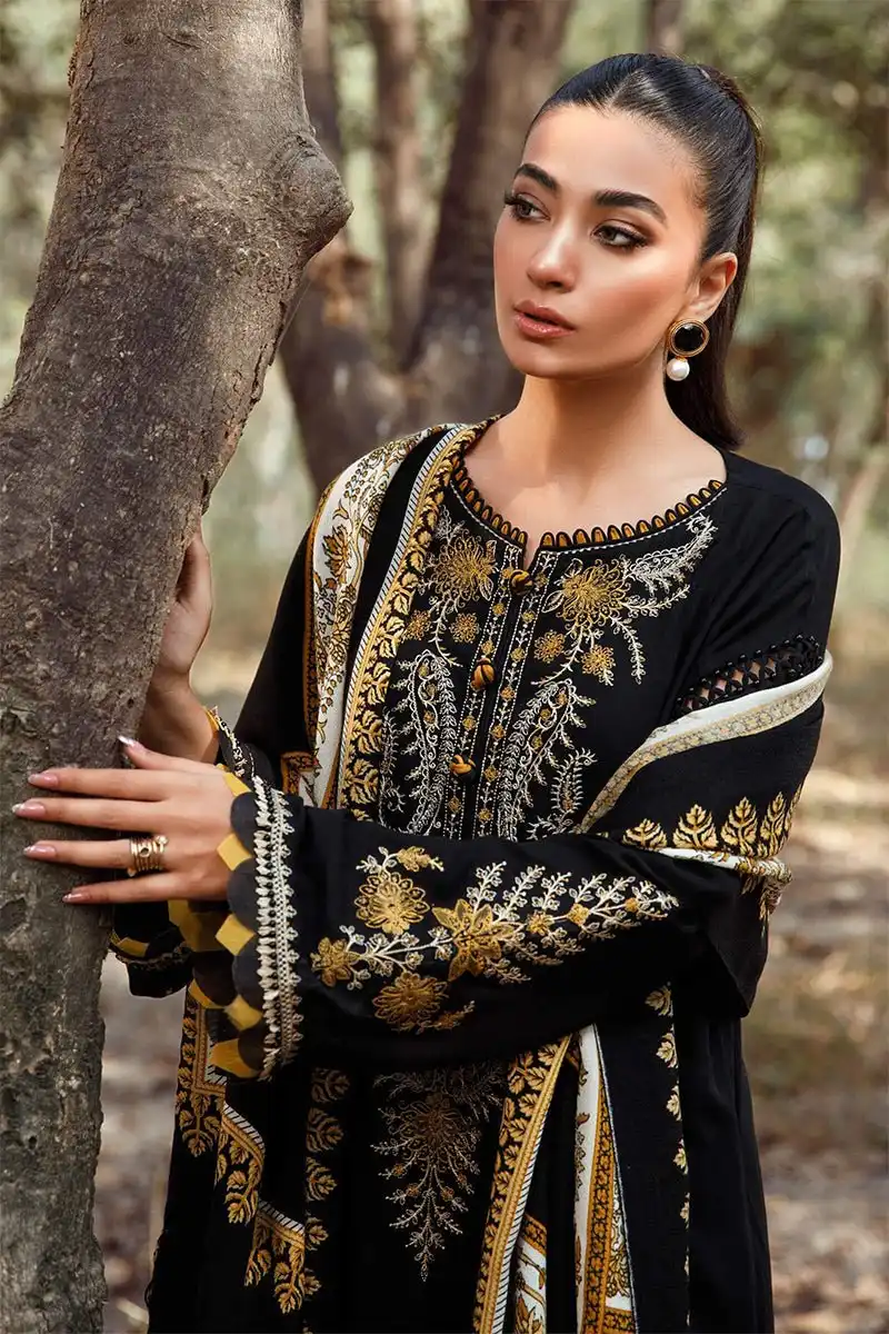 MARIA.B - 3PC Lawn Embroidered Shirt with Twill Printed Dupatta and Trouser - BF174B - Image 4