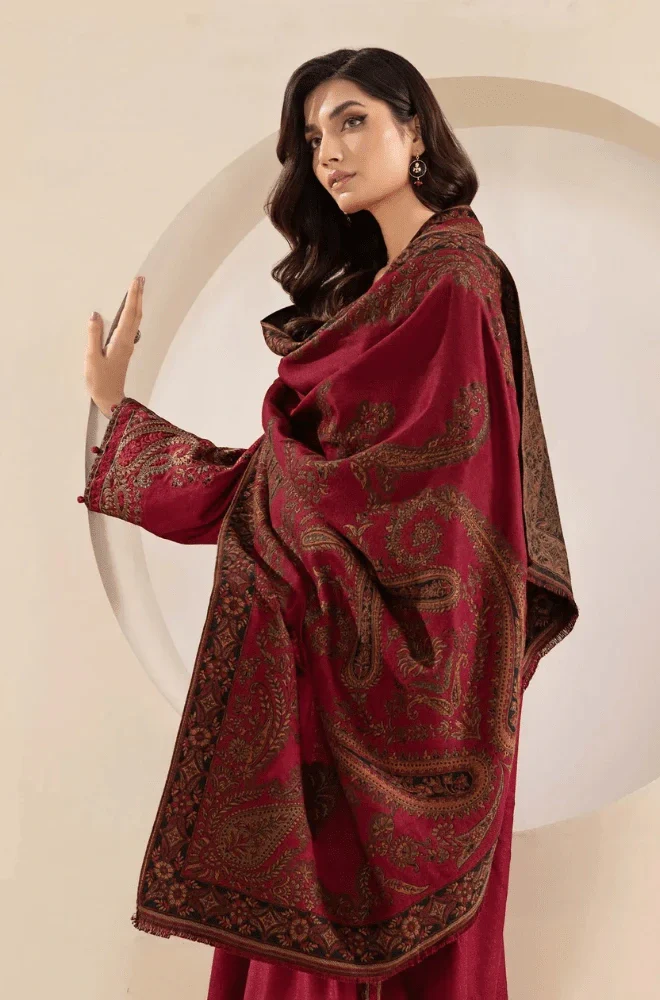 Maria.B 3PC Dhanak Embroidered Shirt with Wool Printed Dupatta and Trouser - BFB0217 - Image 2