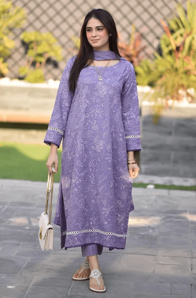 3PC Dhanak Embroidered Shirt with Dhanak Embroidered Dupatta and Trouser - BFU0105 - Image 2