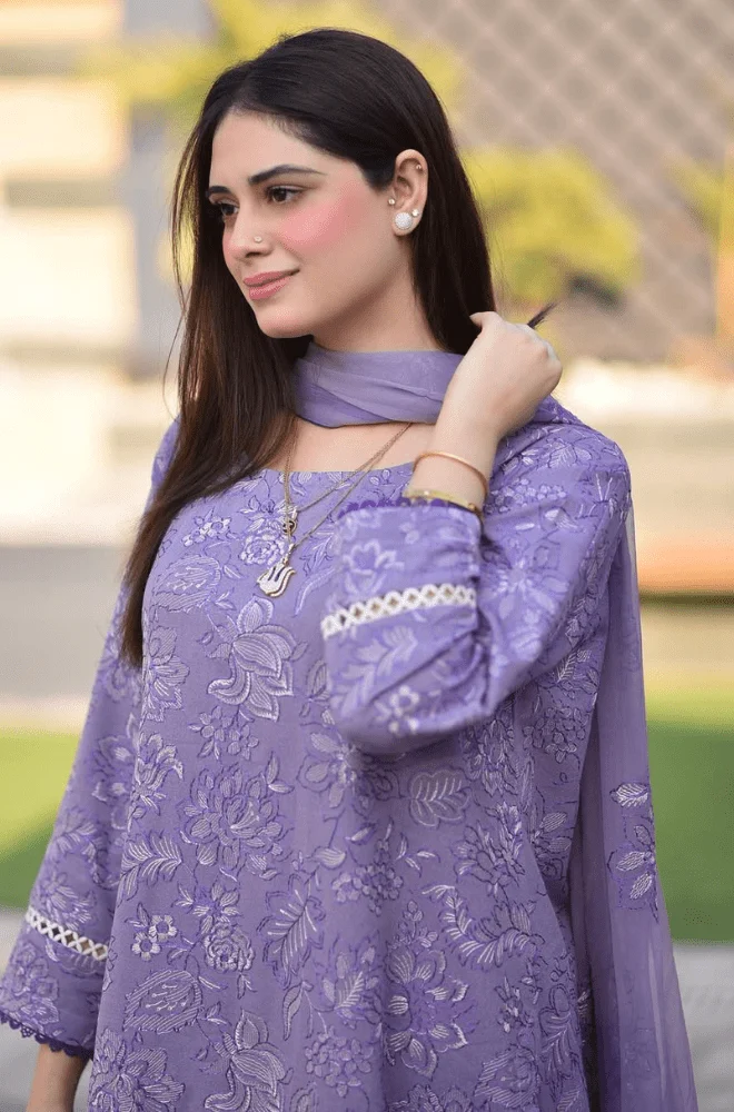 3PC Dhanak Embroidered Shirt with Dhanak Embroidered Dupatta and Trouser - BFU0105 - Image 3