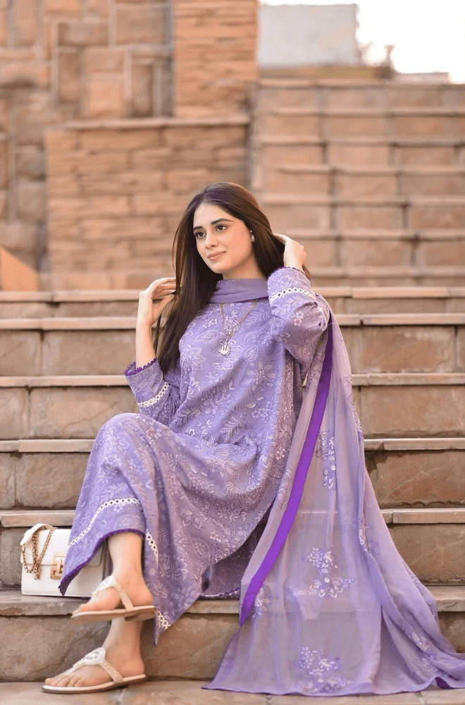 3PC Dhanak Embroidered Shirt with Dhanak Embroidered Dupatta and Trouser - BFU0105 - Image 4