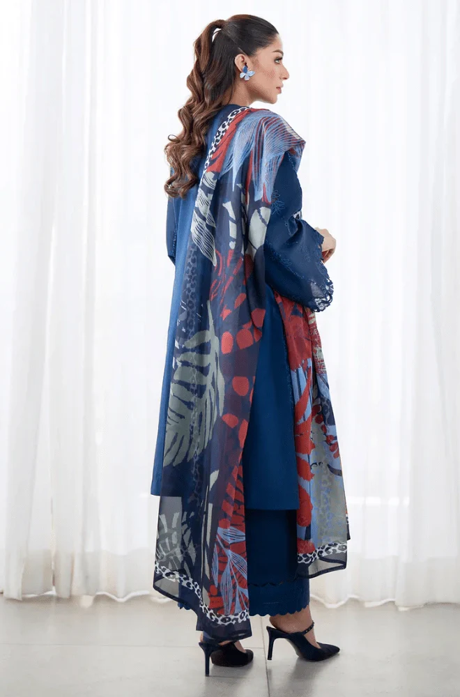 Maria.B 3PC Dhanak Embroidered Shirt with Wool Printed Dupatta and Trouser - BFB0472 - Image 2