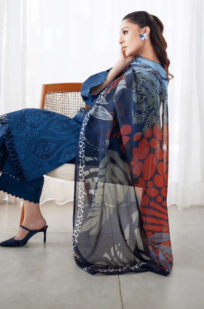 Maria.B 3PC Dhanak Embroidered Shirt with Wool Printed Dupatta and Trouser - BFB0472 - Image 4