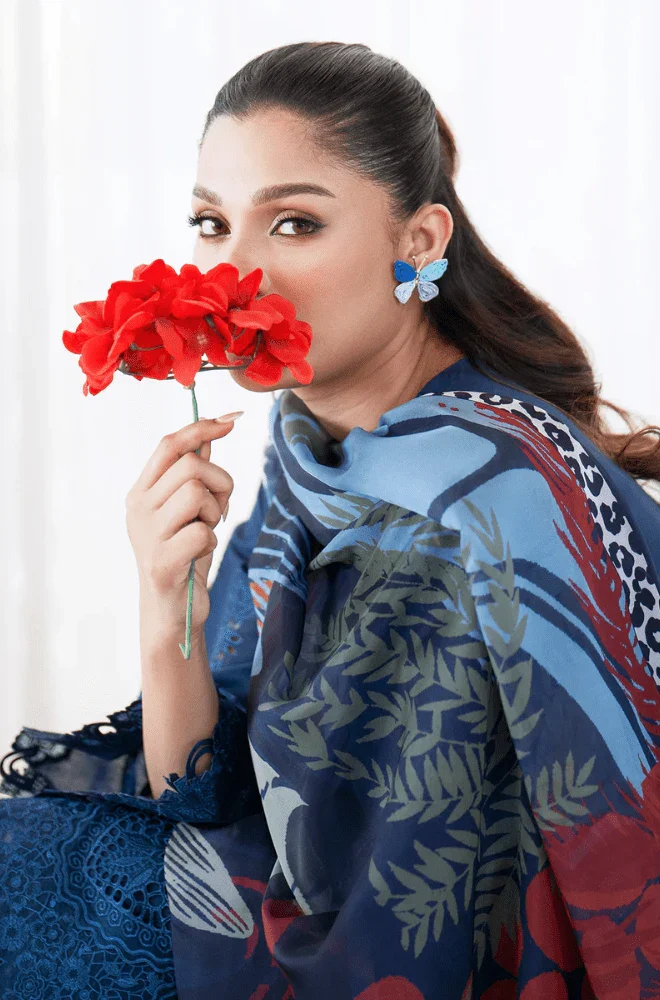 Maria.B 3PC Dhanak Embroidered Shirt with Wool Printed Dupatta and Trouser - BFB0472 - Image 5