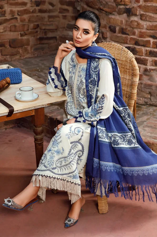 Maria.B - 3PC Dhanak Embroidered Shirt With Twill Printed Dupatta and Trouser - BFB0908 - Image 2