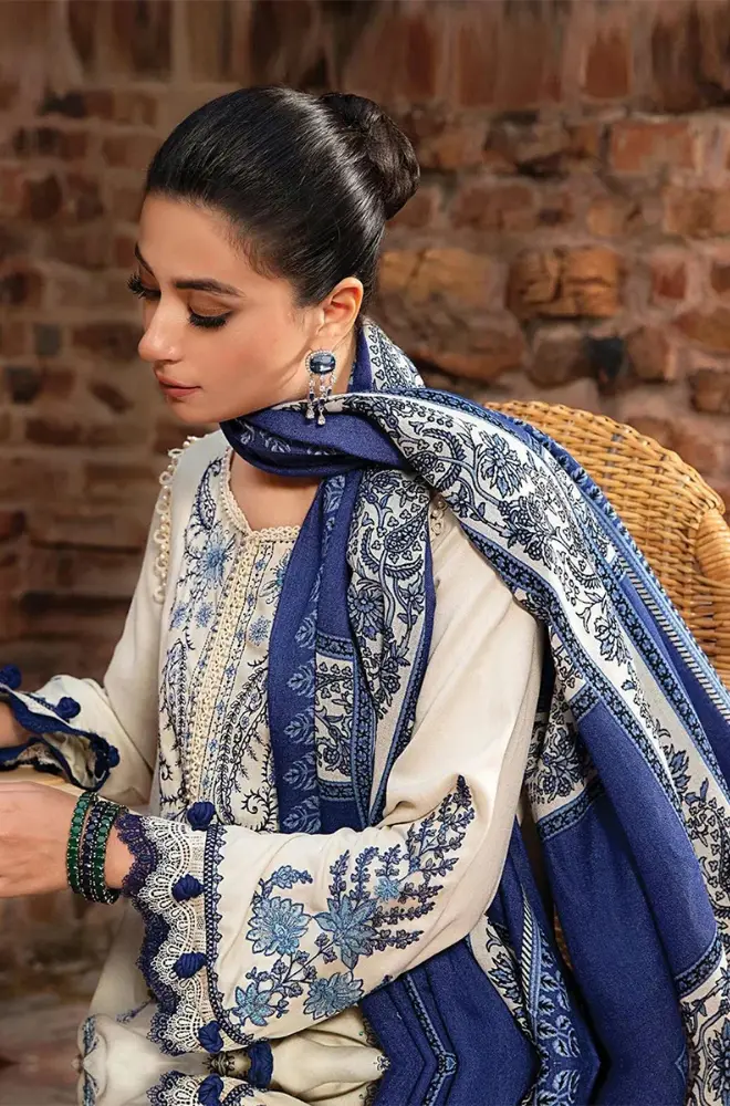 Maria.B - 3PC Dhanak Embroidered Shirt With Twill Printed Dupatta and Trouser - BFB0908 - Image 3