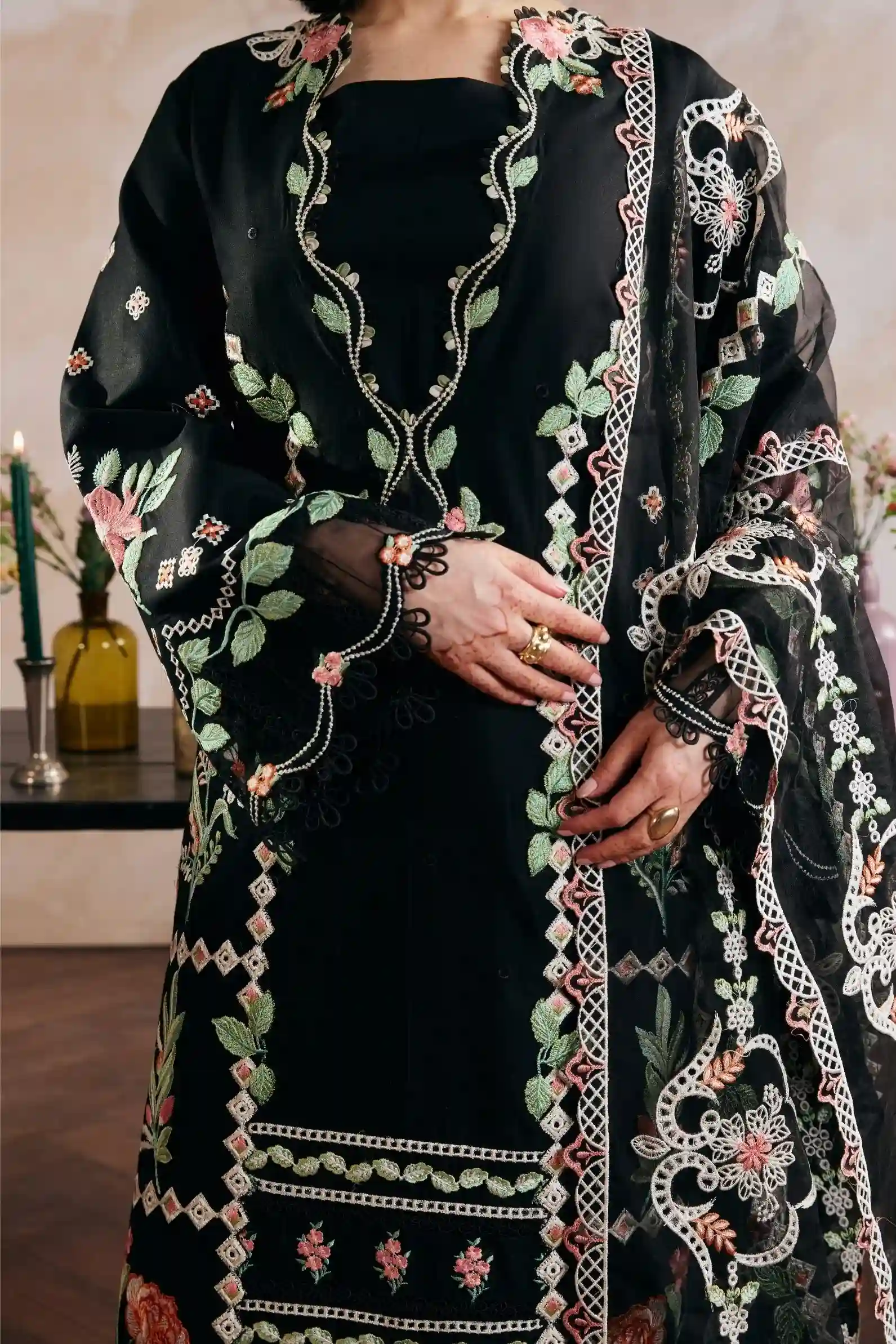 Maryam Hussain - 3PC Lawn Embroidered Shirt with Cotton Net Embroidered Dupatta and Trouser - BFB0827 - Image 2