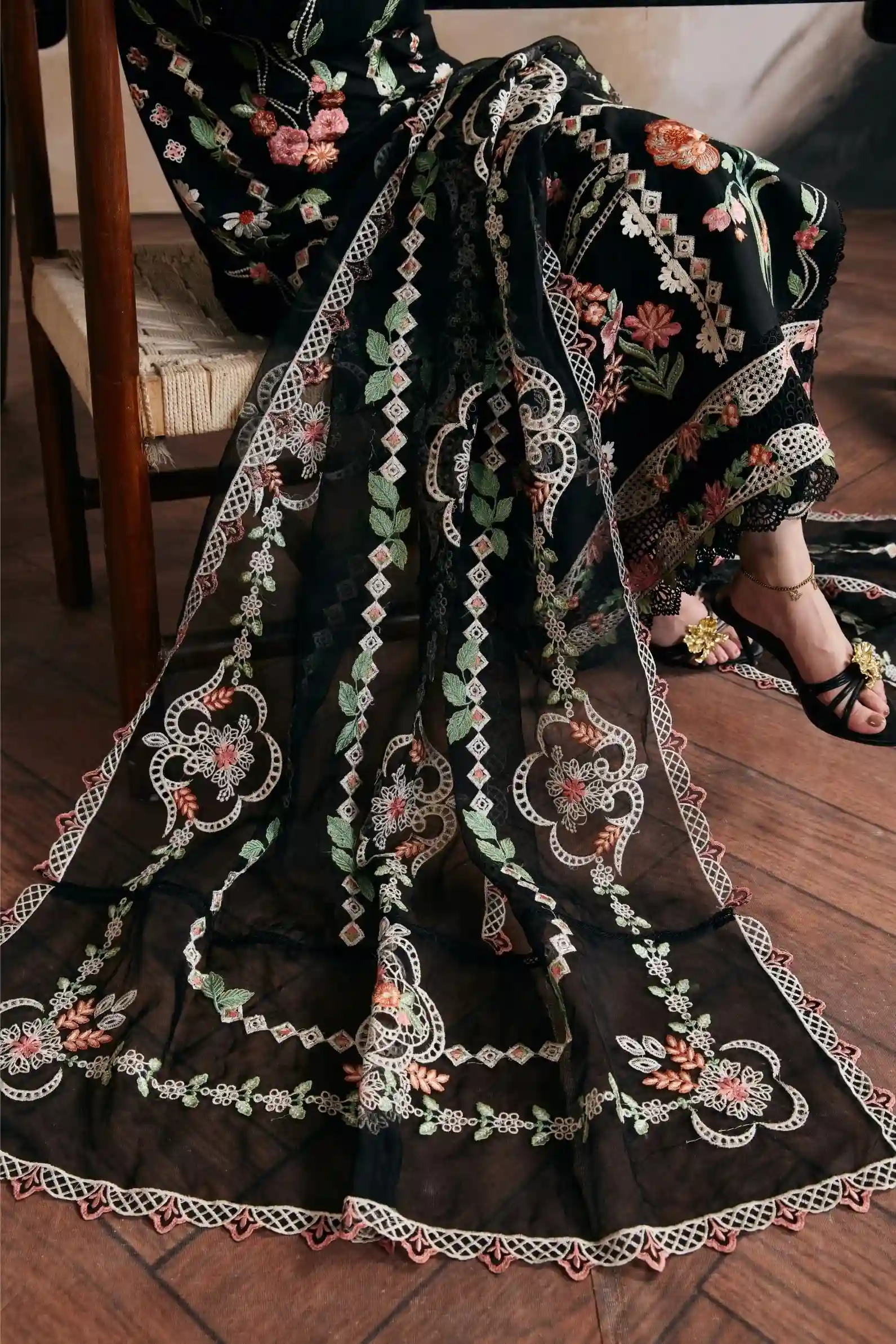 Maryam Hussain - 3PC Lawn Embroidered Shirt with Cotton Net Embroidered Dupatta and Trouser - BFB0827 - Image 3