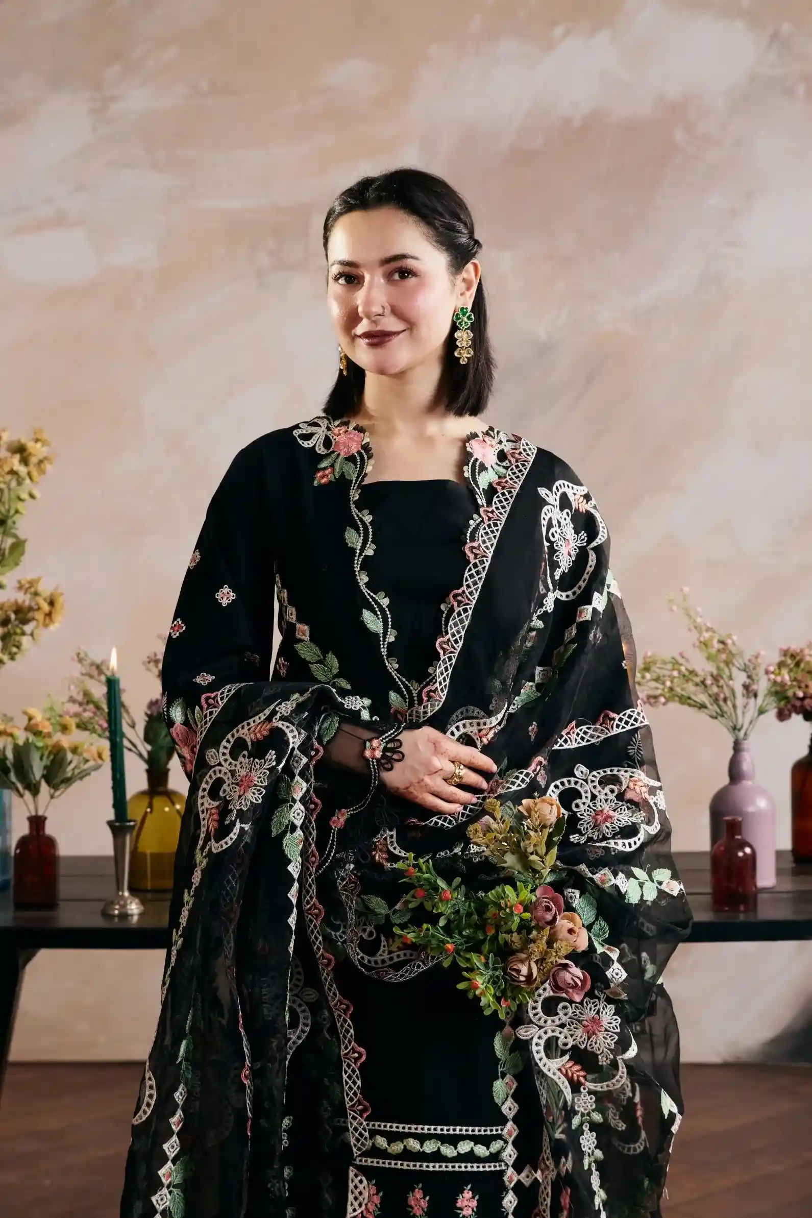 Maryam Hussain - 3PC Lawn Embroidered Shirt with Cotton Net Embroidered Dupatta and Trouser - BFB0827 - Image 4