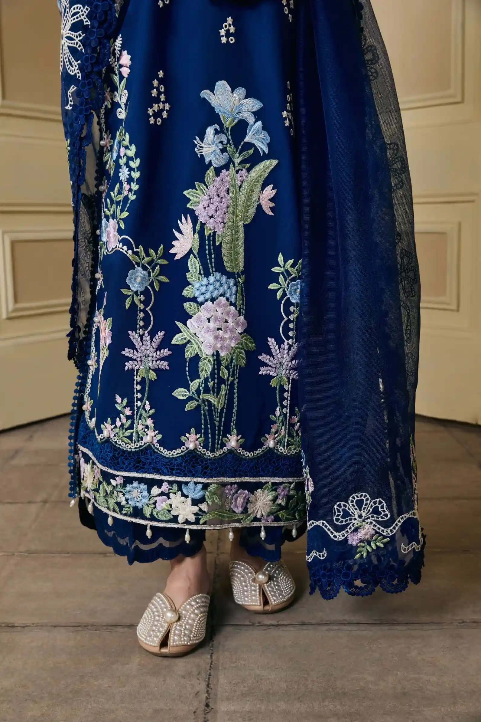 Maryam Hussain - 3PC Lawn Embroidered Shirt with Cotton Net Embroidered Dupatta and Trouser - BFB0828 - Image 2