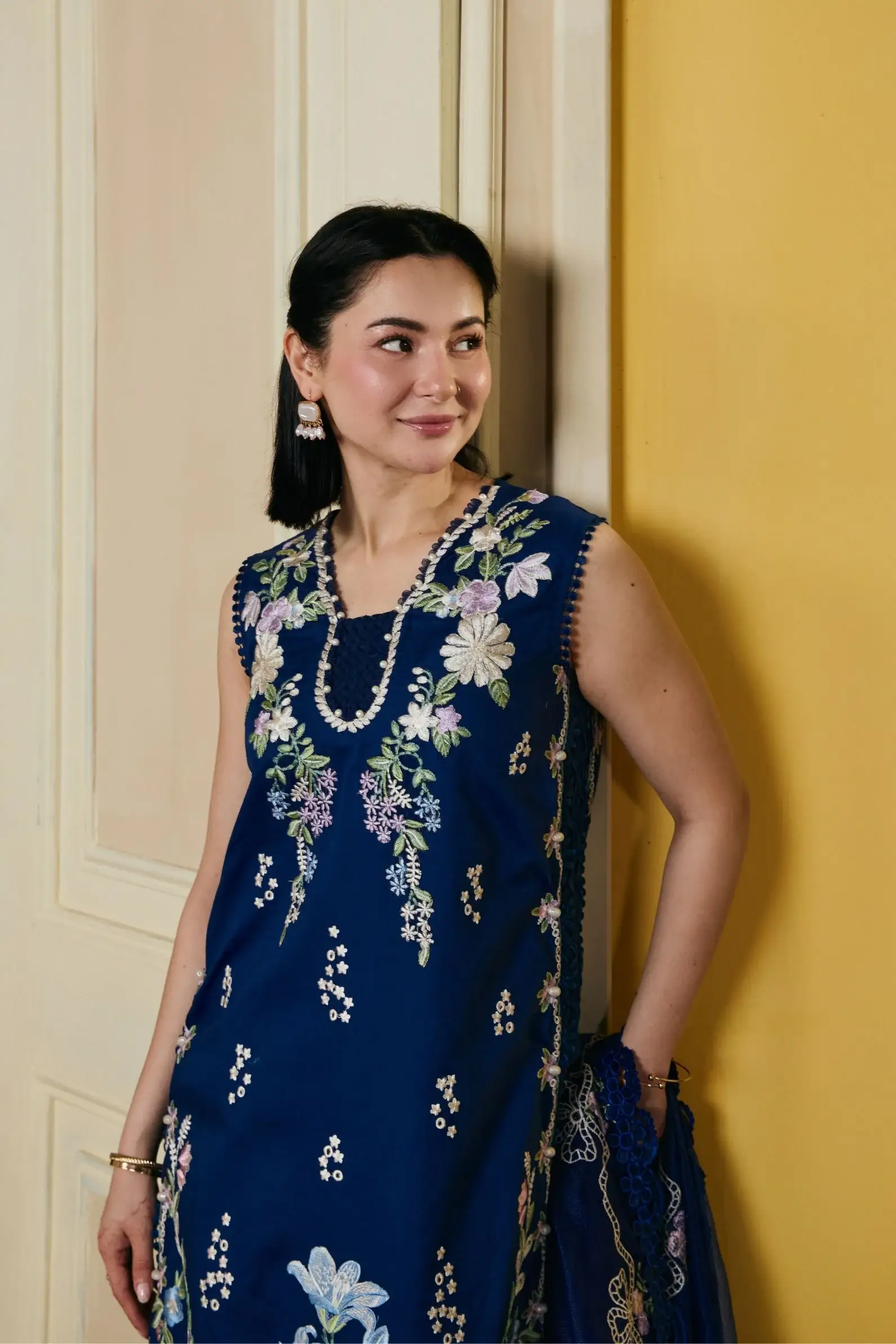 Maryam Hussain - 3PC Lawn Embroidered Shirt with Cotton Net Embroidered Dupatta and Trouser - BFB0828 - Image 3