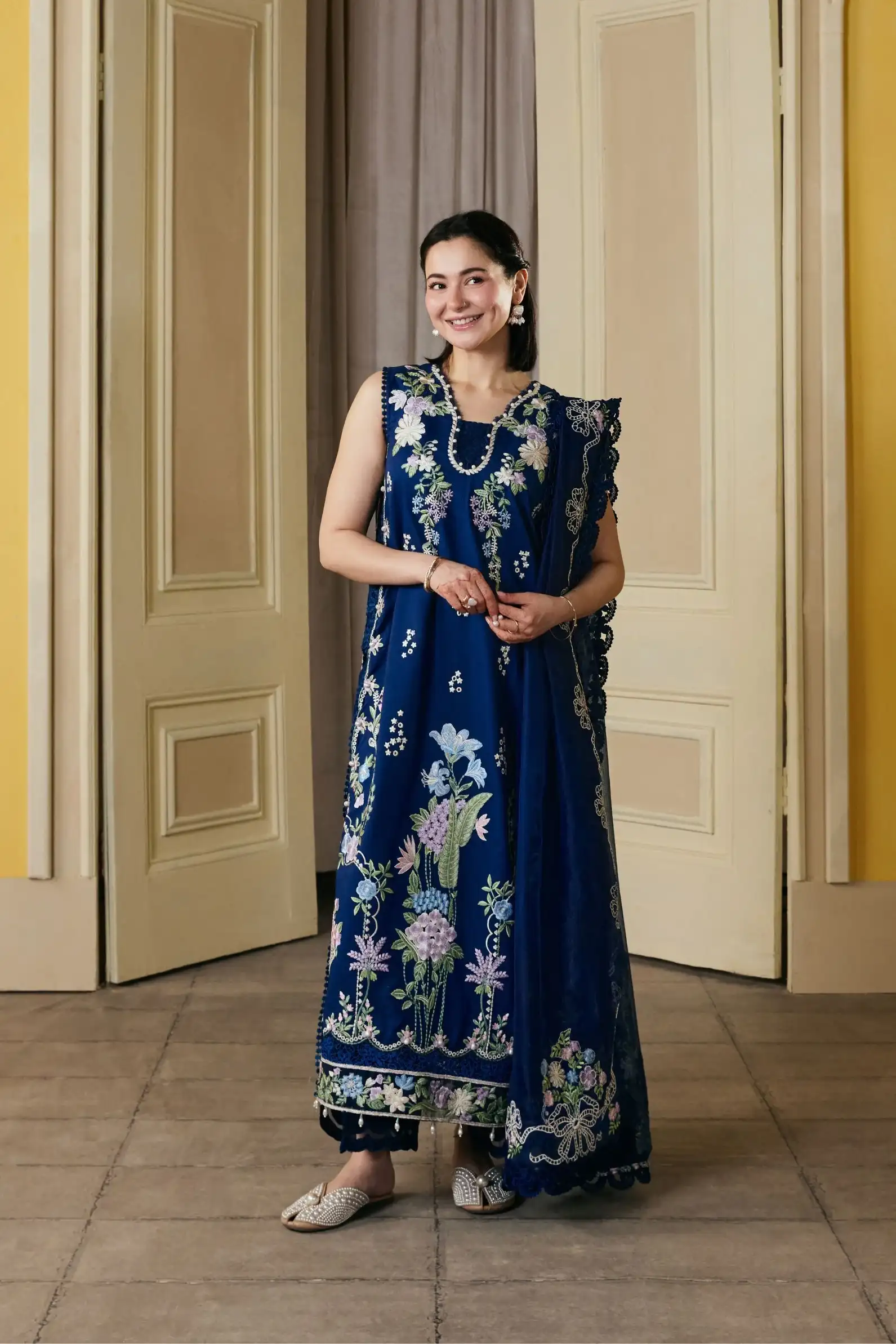 Maryam Hussain - 3PC Lawn Embroidered Shirt with Cotton Net Embroidered Dupatta and Trouser - BFB0828 - Image 5