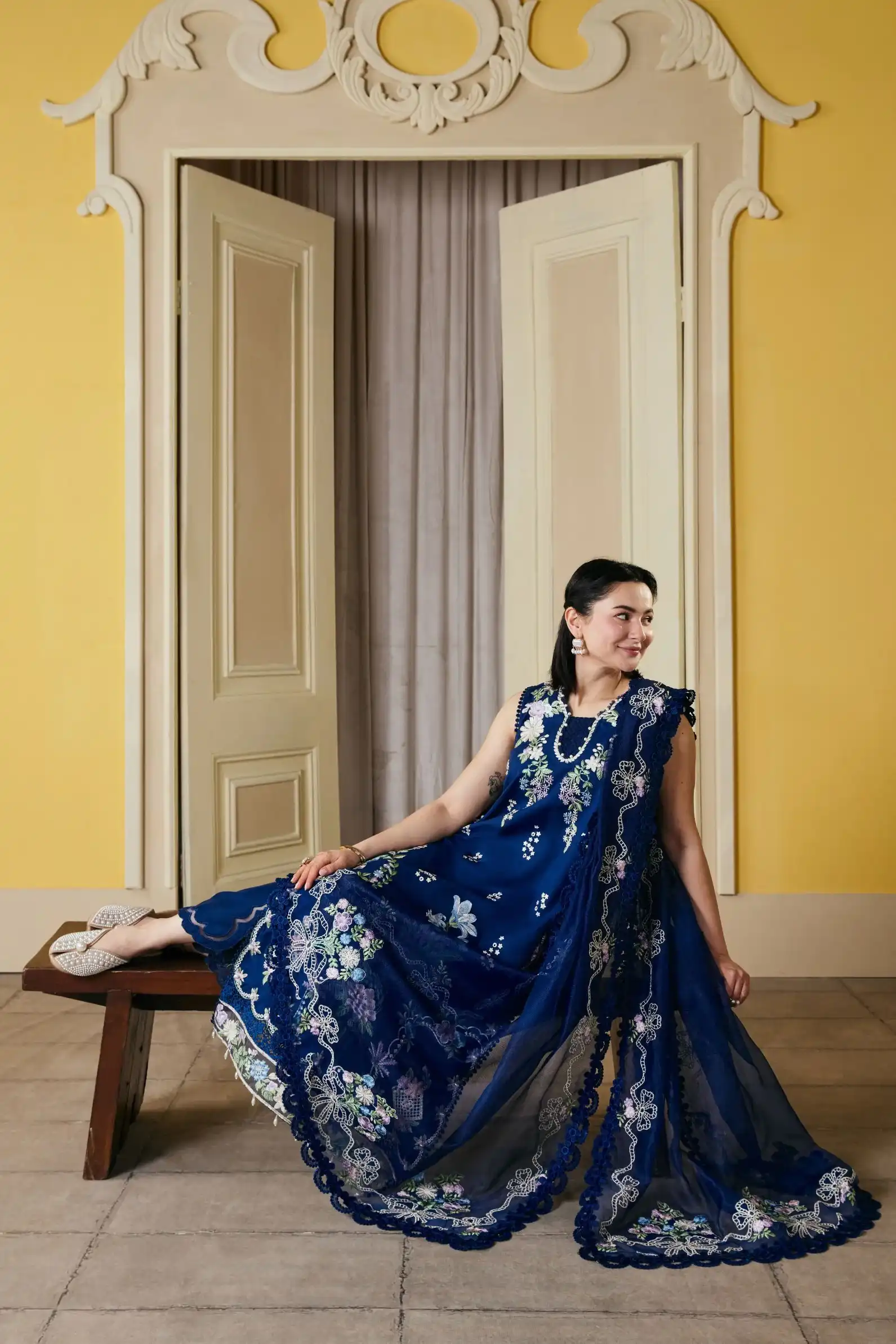 Maryam Hussain - 3PC Lawn Embroidered Shirt with Cotton Net Embroidered Dupatta and Trouser - BFB0828 - Image 6