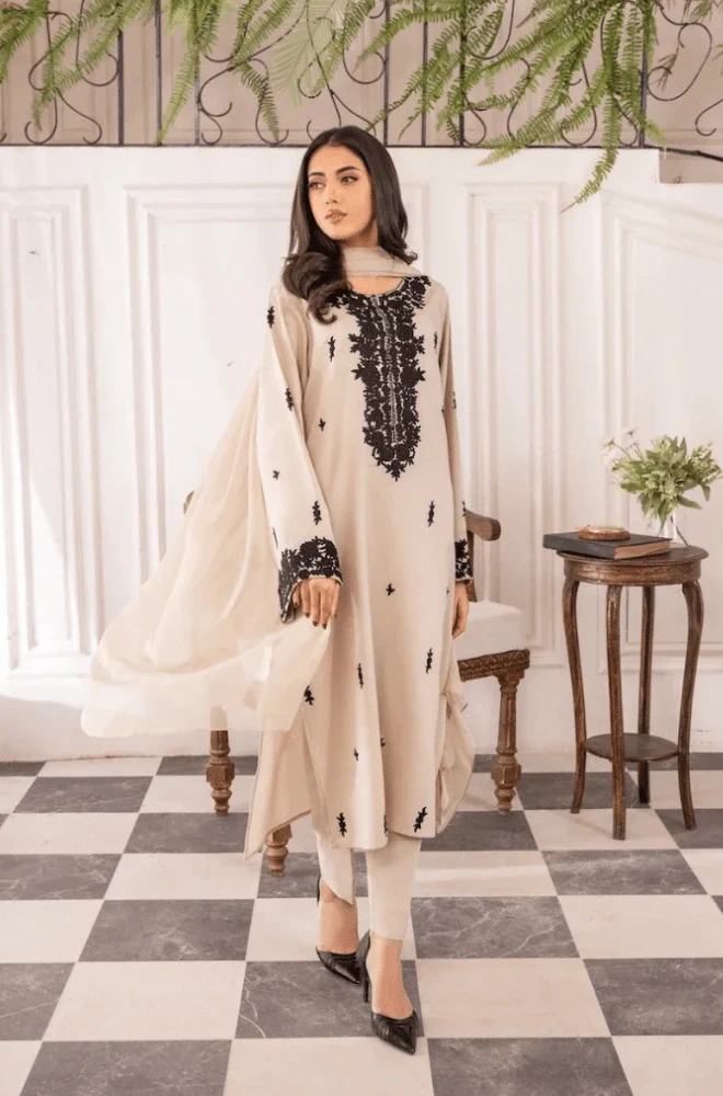 MIRANA - 3PC Lawn Embroidered Shirt with Dyed Chiffon Dupatta and Trouser - BFU0088 - Image 5