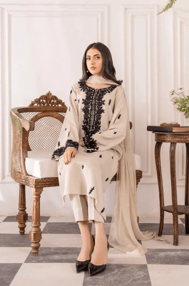 MIRANA - 3PC Lawn Embroidered Shirt with Dyed Chiffon Dupatta and Trouser - BFU0088 - Image 6