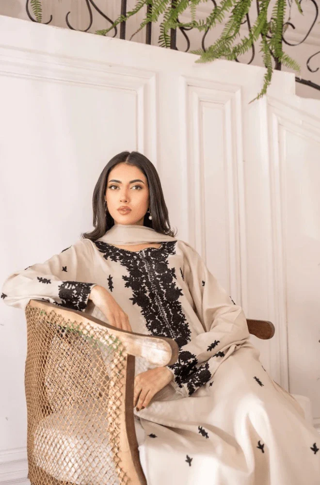 MIRANA - 3PC Lawn Embroidered Shirt with Dyed Chiffon Dupatta and Trouser - BFU0088 - Image 7