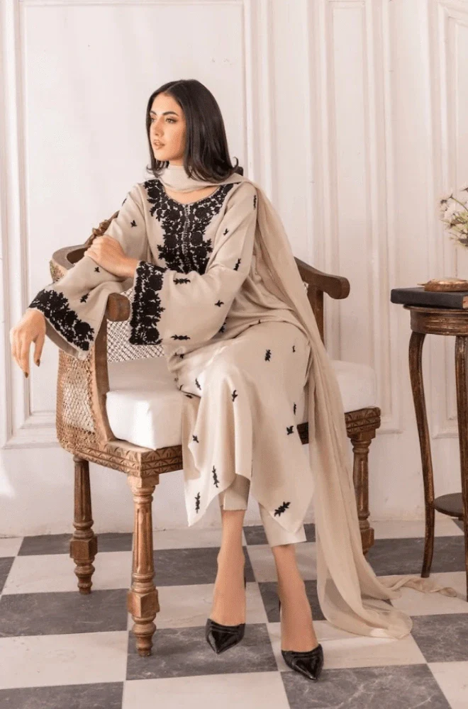 MIRANA - 3PC Lawn Embroidered Shirt with Dyed Chiffon Dupatta and Trouser - BFU0088 - Image 8
