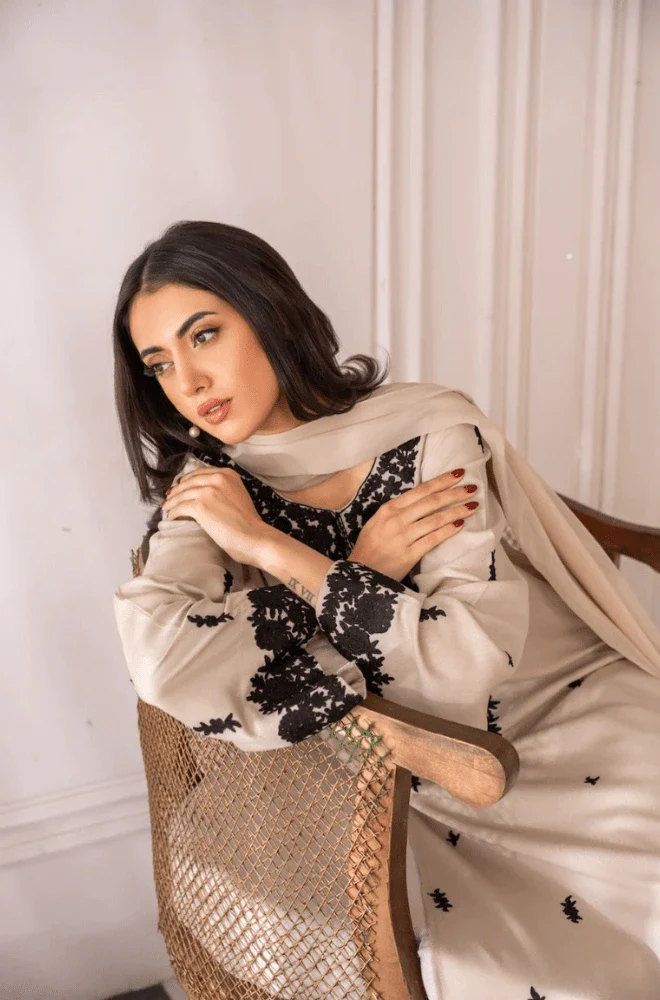 MIRANA - 3PC Lawn Embroidered Shirt with Dyed Chiffon Dupatta and Trouser - BFU0088 - Image 9