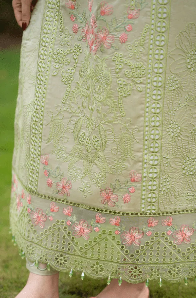 MUSHQ -3PC Lawn Chikankari Embroidered Shirt with Chiffon Embroidered Dupatta and Trouser - BFU0132 - Image 3