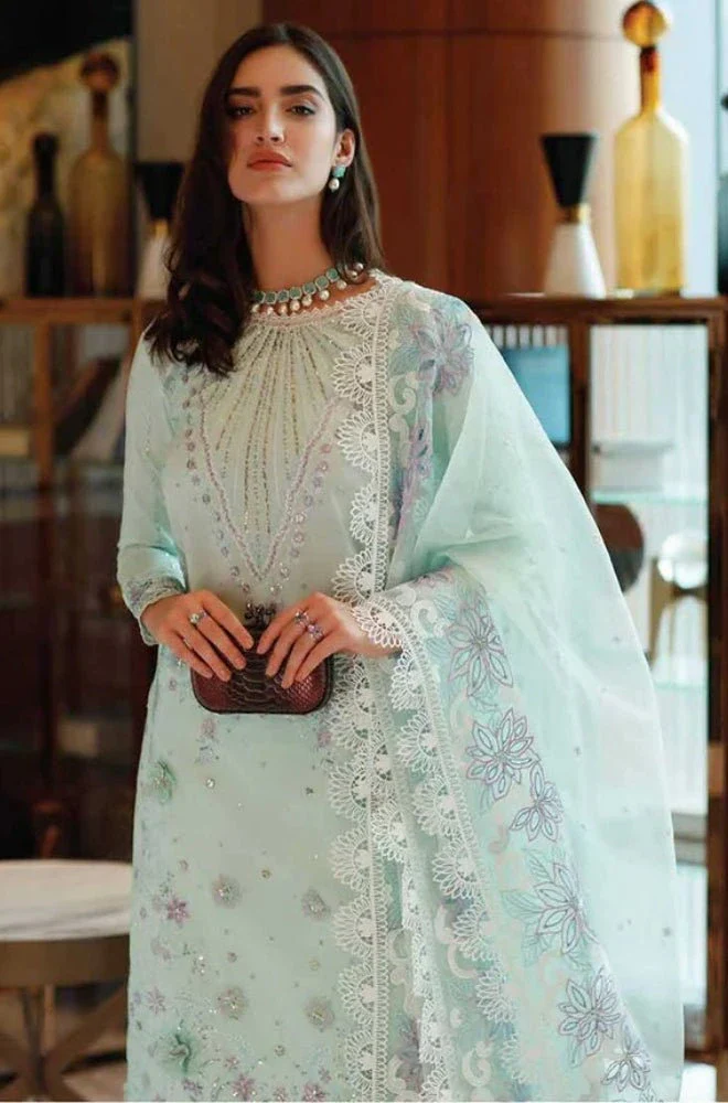 MUSHQ - 3PC Lawn Embroidered Shirt with Khadi Net Embroidered Dupatta and Trouser - BFB0685 - Image 3