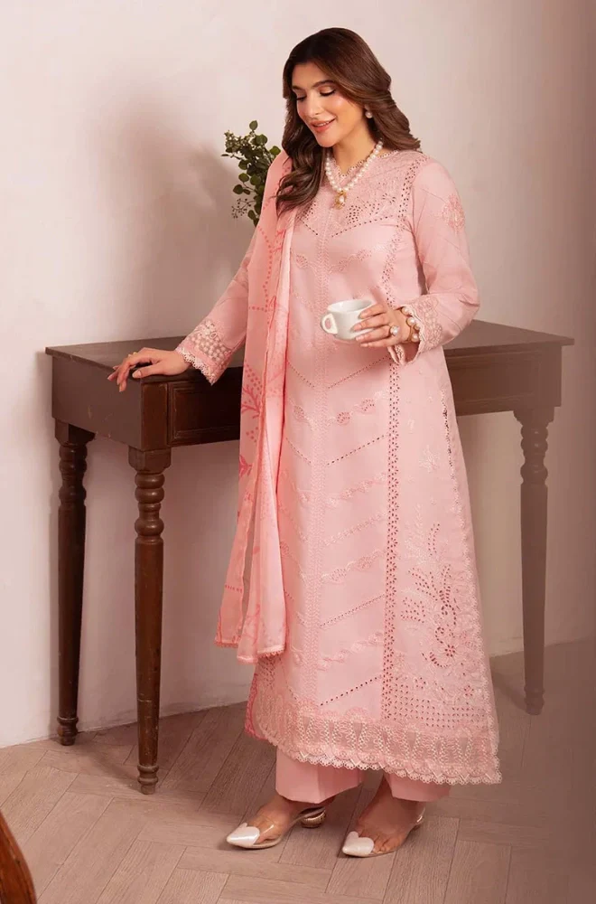 NEESHAY - 3PC Lawn Chikankari Embroidered Shirt With Monar Printed Dupatta and Trouser - BFB0838 - Image 4