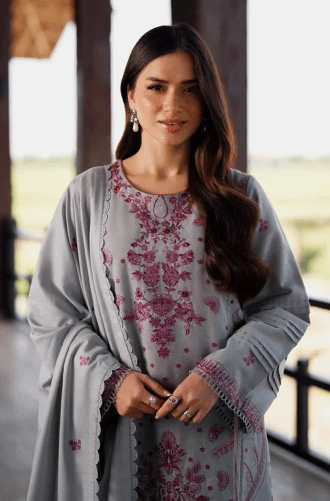 Nishat Linen - 3PC Dhanak Embroidered Shirt with Dhanak Embroidered Dupatta and Trouser - BFB0567 - Image 2