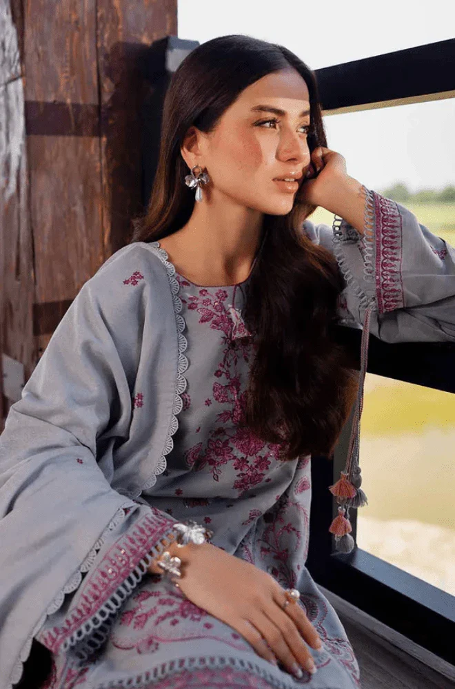 Nishat Linen - 3PC Dhanak Embroidered Shirt with Dhanak Embroidered Dupatta and Trouser - BFB0567 - Image 3