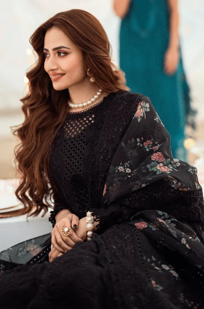 NUREH - 3PC Lawn Chikankari Embroidered Shirt with Monar Printed Dupatta and Trouser - BFU01120 - Image 8