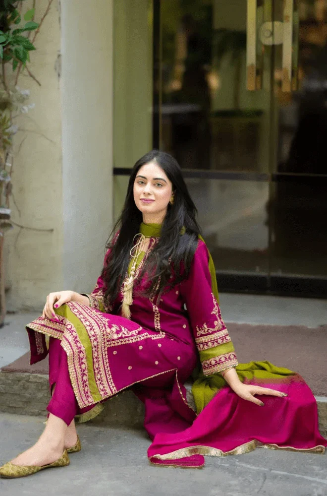 OMAL BY KOMAL - 3PC Lawn Embroidered Shirt with Chiffon Dye Dupatta and Trouser - BFB0060 - Image 3