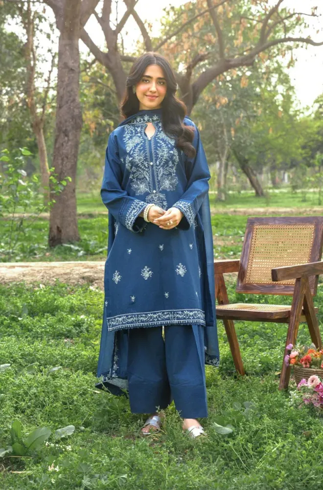 Panache - 3PC Dhanak Embroidered Shirt With Chiffon Embroidered Dupatta and Trouser - BFB0909