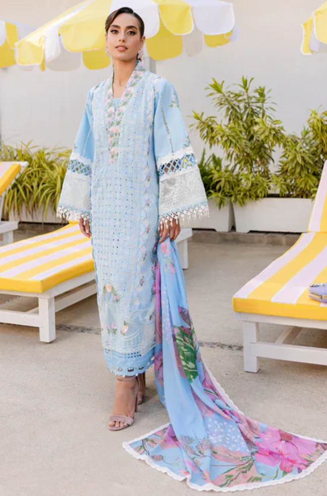 PARISHAY - 3PC Lawn Chikankari Embroidered Shirt with Chiffon Printed Dupatta and Trouser - BFB0649 - Image 2
