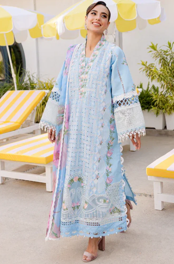PARISHAY - 3PC Lawn Chikankari Embroidered Shirt with Chiffon Printed Dupatta and Trouser - BFB0649 - Image 4