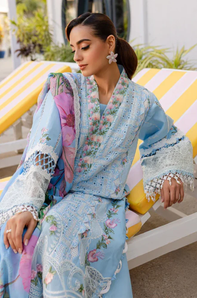 PARISHAY - 3PC Lawn Chikankari Embroidered Shirt with Chiffon Printed Dupatta and Trouser - BFB0649 - Image 5