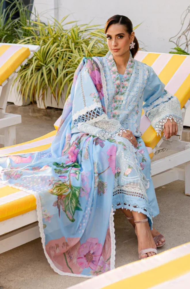 PARISHAY - 3PC Lawn Chikankari Embroidered Shirt with Chiffon Printed Dupatta and Trouser - BFB0649 - Image 6