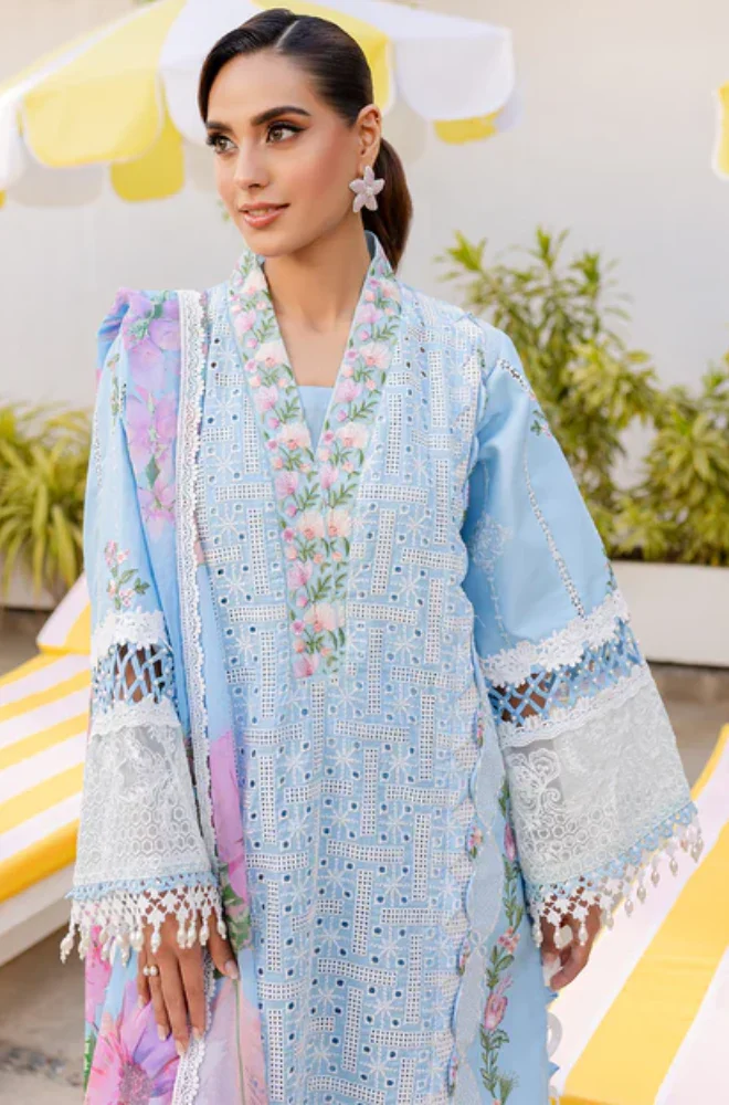 PARISHAY - 3PC Lawn Chikankari Embroidered Shirt with Chiffon Printed Dupatta and Trouser - BFB0649 - Image 7