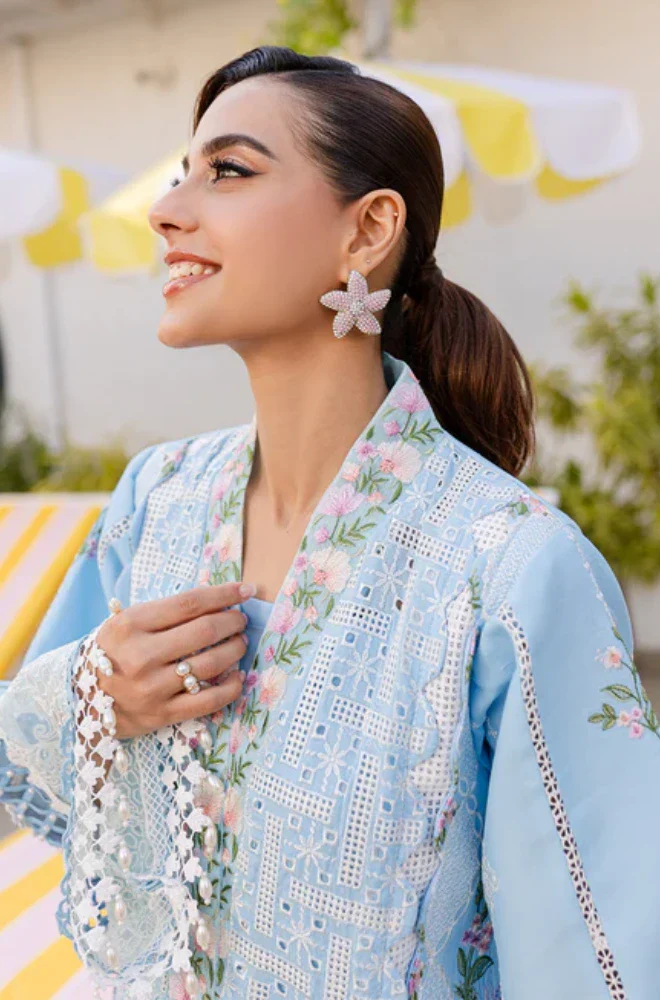 PARISHAY - 3PC Lawn Chikankari Embroidered Shirt with Chiffon Printed Dupatta and Trouser - BFB0649 - Image 8