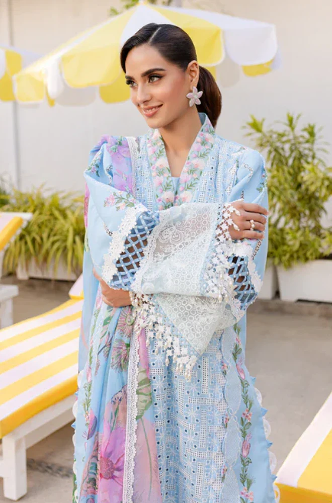 PARISHAY - 3PC Lawn Chikankari Embroidered Shirt with Chiffon Printed Dupatta and Trouser - BFB0649 - Image 9