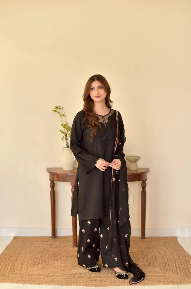 PEMBERLEY - 3PC Summer Lawn Embroidered Shirt with Chiffon Embroidered Dupatta and Trouser - BFB0788 - Image 3
