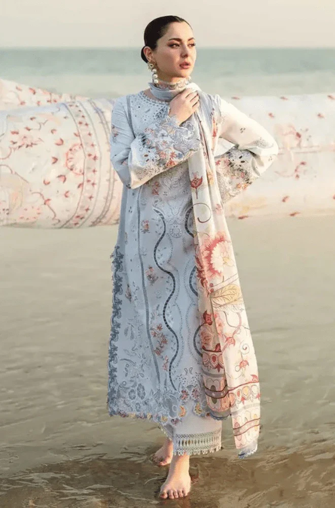 QALAMKAR - 3PC Lawn Chikankari Embroidered Shirt with Chiffon Printed Dupatta and Trouser- BFB0303